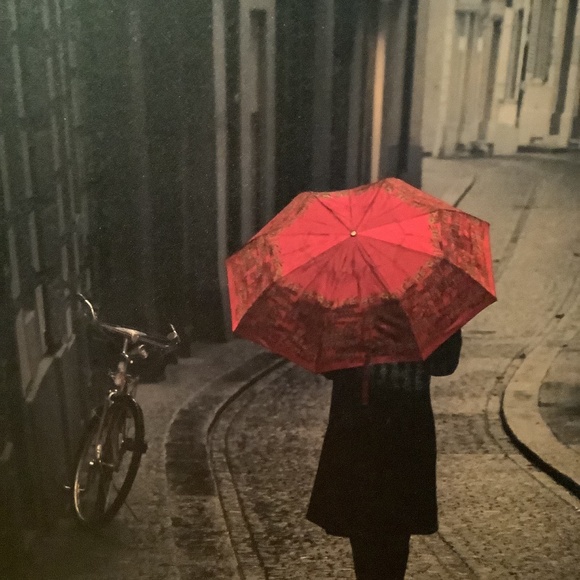 Framed picture Stefani Corso Red Rain textured 30”x41” girl with red umbrella. - Picture 2 of 4